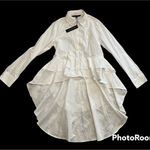 NWT WALTER BAKER White Cotton Hi-Low Peplum Hem Top Shirt  XS